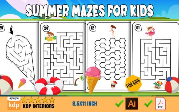 Download Summer Mazes Pages for Kids – KDP - Summer mazes Collection